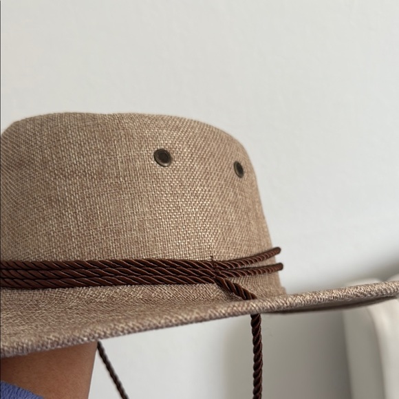 Tan and Brown Wide-Brimmed Fedora Hat - Picture 3 of 9